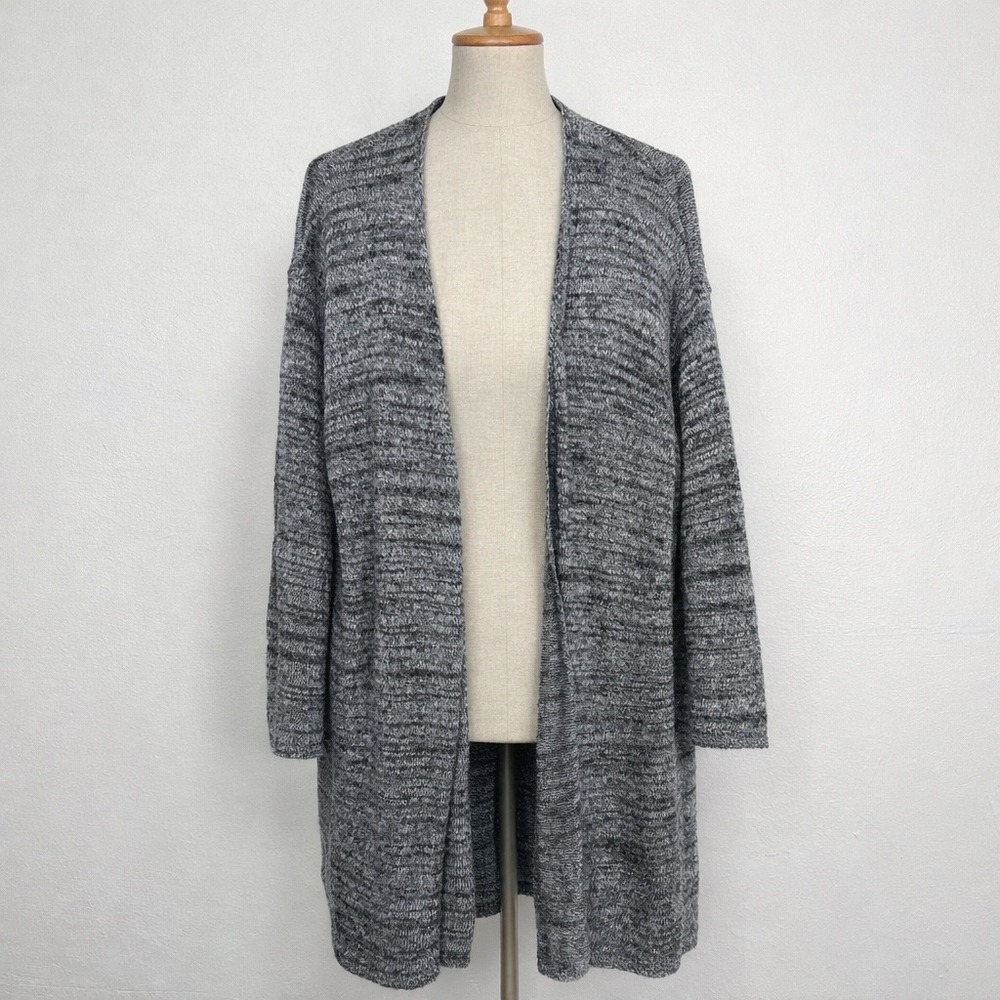 J. Jill Pure Jill Sz L Grey Space‎ Dye Longline Open Front Cardigan Cotton Blend